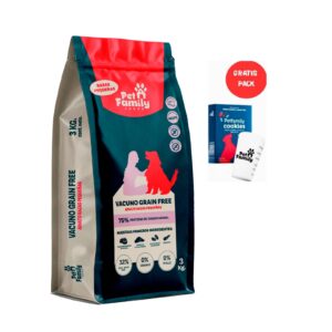 Pet Family Grain Free Vacuno- Adulto Raza Pequeña + Regalos - Alimento Libre de Granos 3kg.