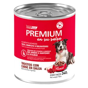 Alimento Húmedo- Lata Vitalcan Premium Trocitos con Carne en Salsa para Perro Adulto 340gr
