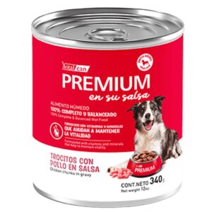 Alimento Húmedo- Lata Vitalcan Premium Trocitos con Pollo en Salsa para Perro Adulto 340gr